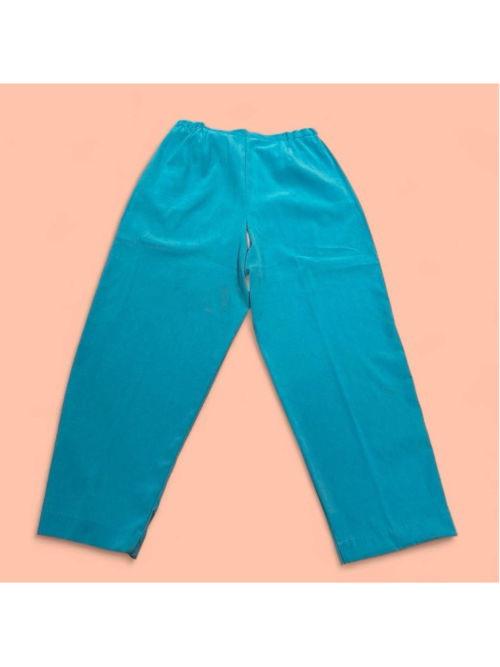 Vintage 90s Karen Scott Pants XL High Rise Straight Leg Casual Preppy Teal Artsy - Picture 5 of 6
